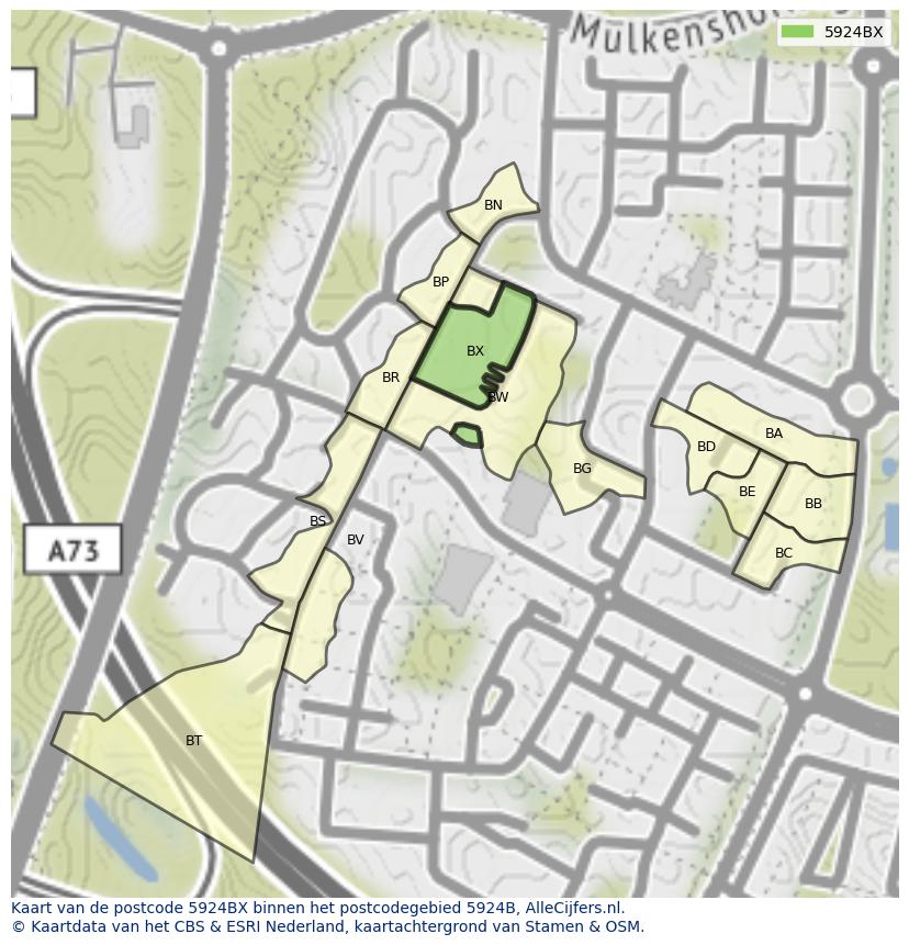 Afbeelding van het postcodegebied 5924 BX op de kaart.
