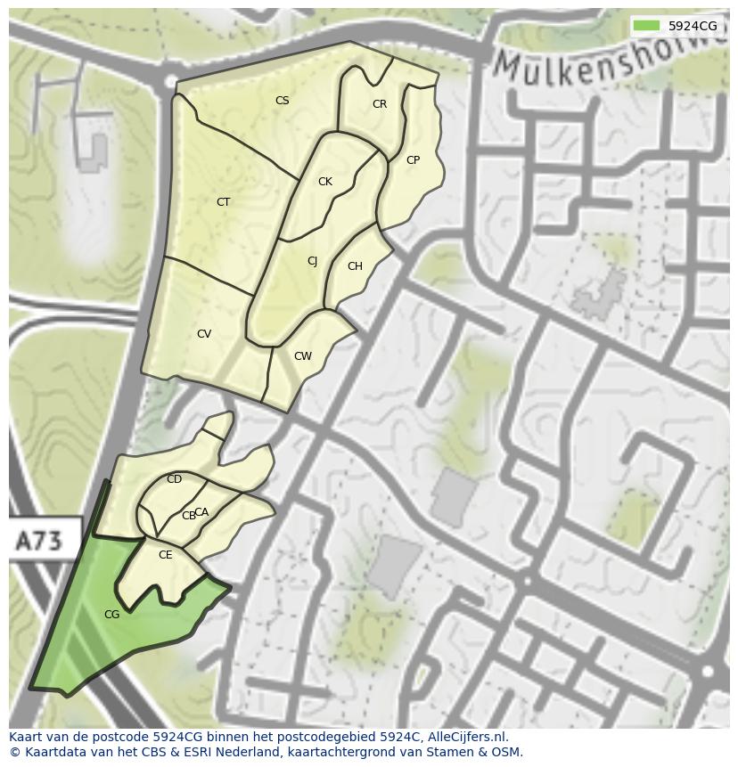 Afbeelding van het postcodegebied 5924 CG op de kaart.