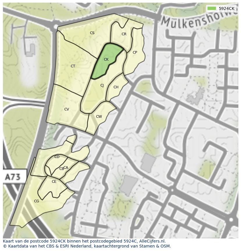 Afbeelding van het postcodegebied 5924 CK op de kaart.