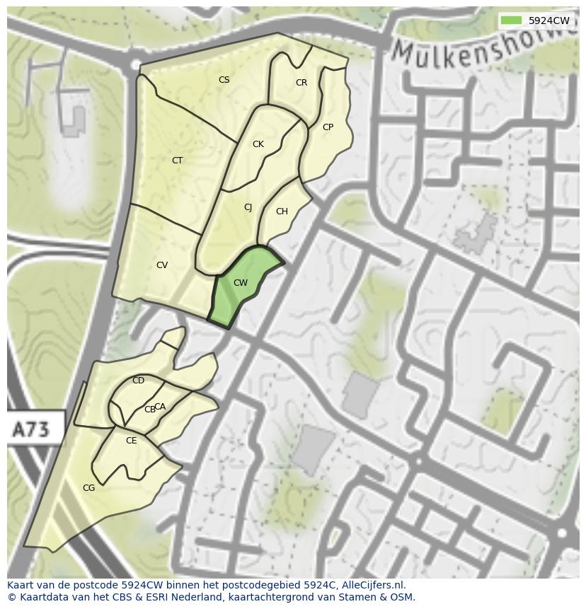 Afbeelding van het postcodegebied 5924 CW op de kaart.