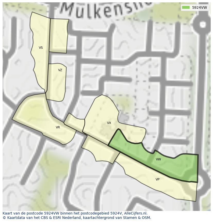Afbeelding van het postcodegebied 5924 VW op de kaart.