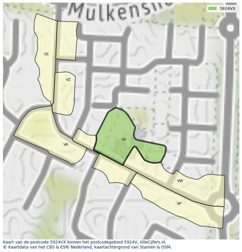 Afbeelding van het postcodegebied 5924 VX op de kaart.