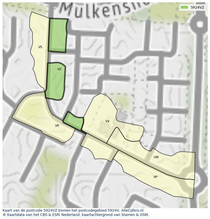 Afbeelding van het postcodegebied 5924 VZ op de kaart.