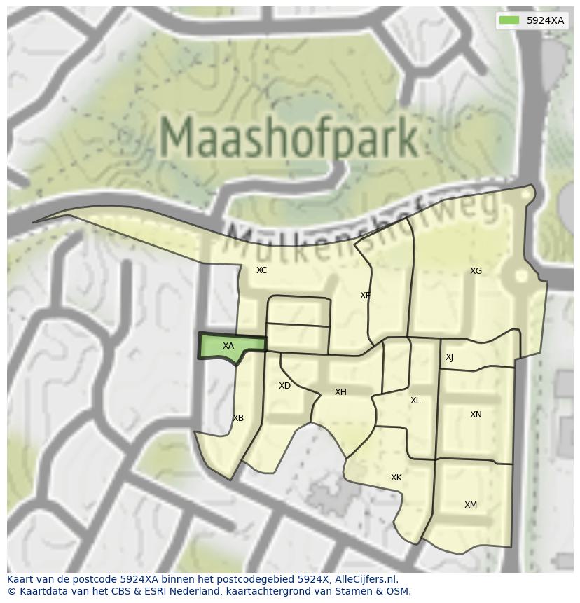 Afbeelding van het postcodegebied 5924 XA op de kaart.