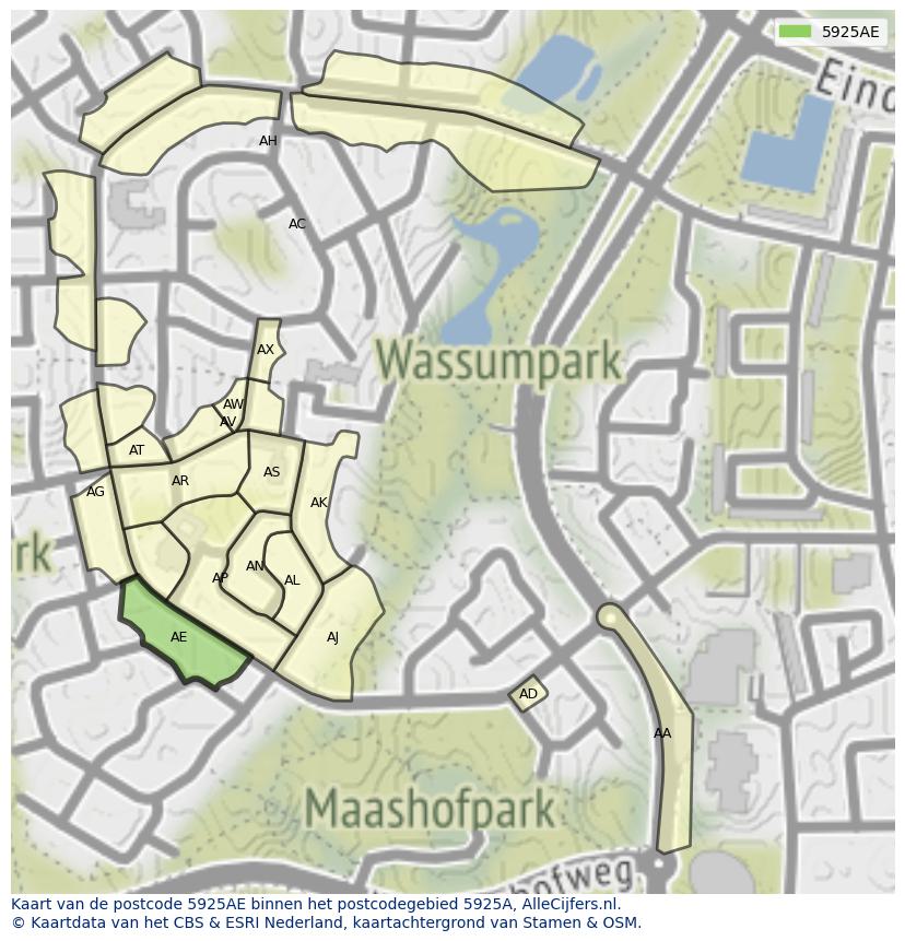 Afbeelding van het postcodegebied 5925 AE op de kaart.