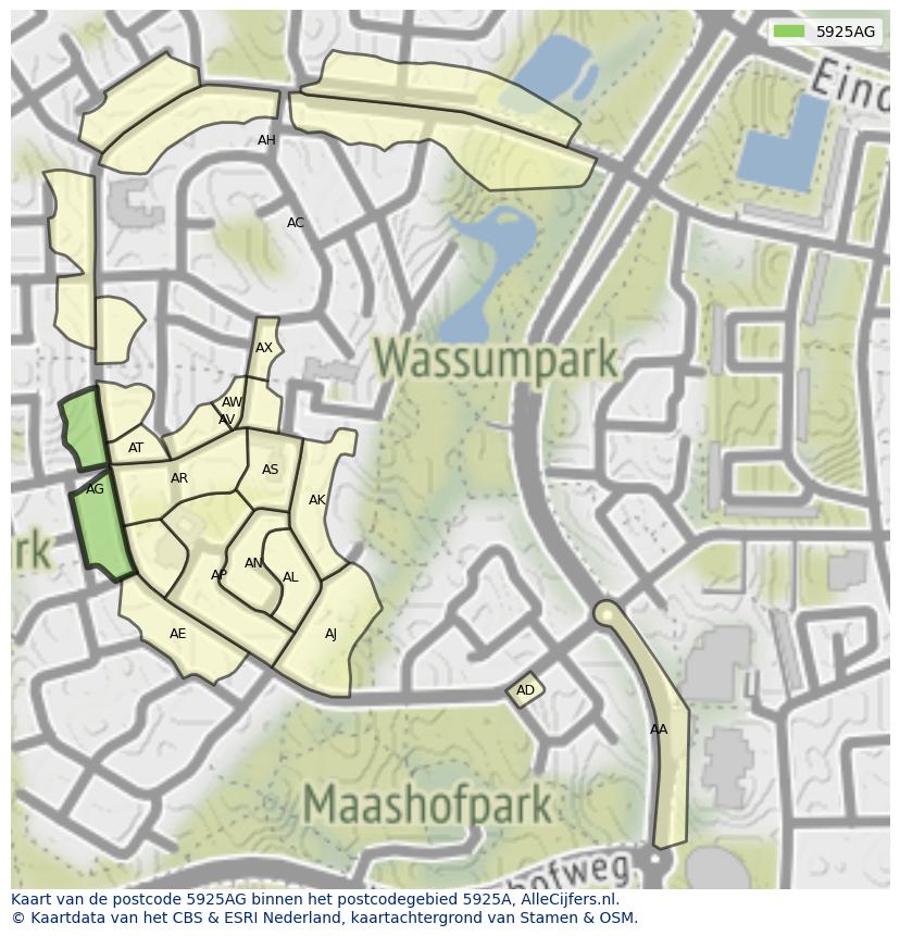 Afbeelding van het postcodegebied 5925 AG op de kaart.