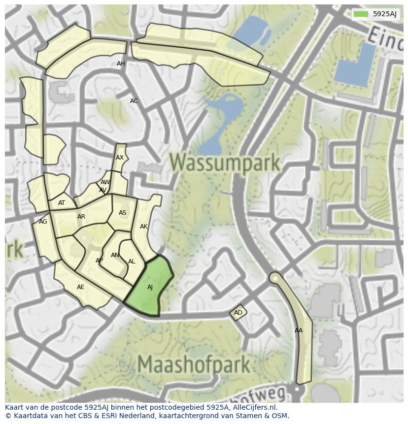 Afbeelding van het postcodegebied 5925 AJ op de kaart.