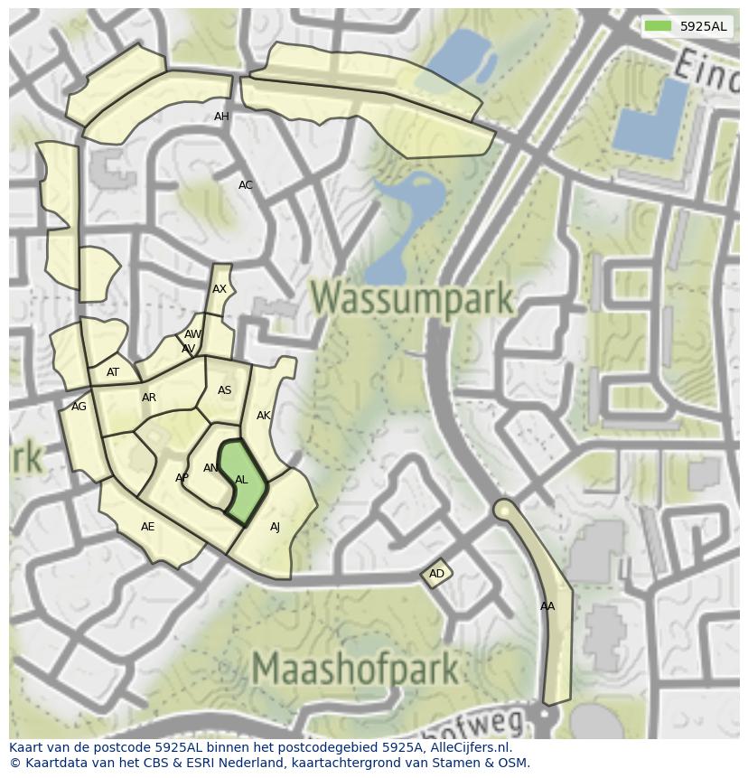 Afbeelding van het postcodegebied 5925 AL op de kaart.