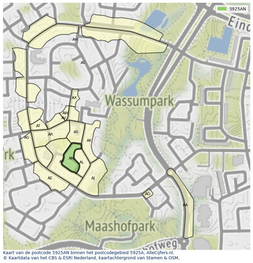 Afbeelding van het postcodegebied 5925 AN op de kaart.