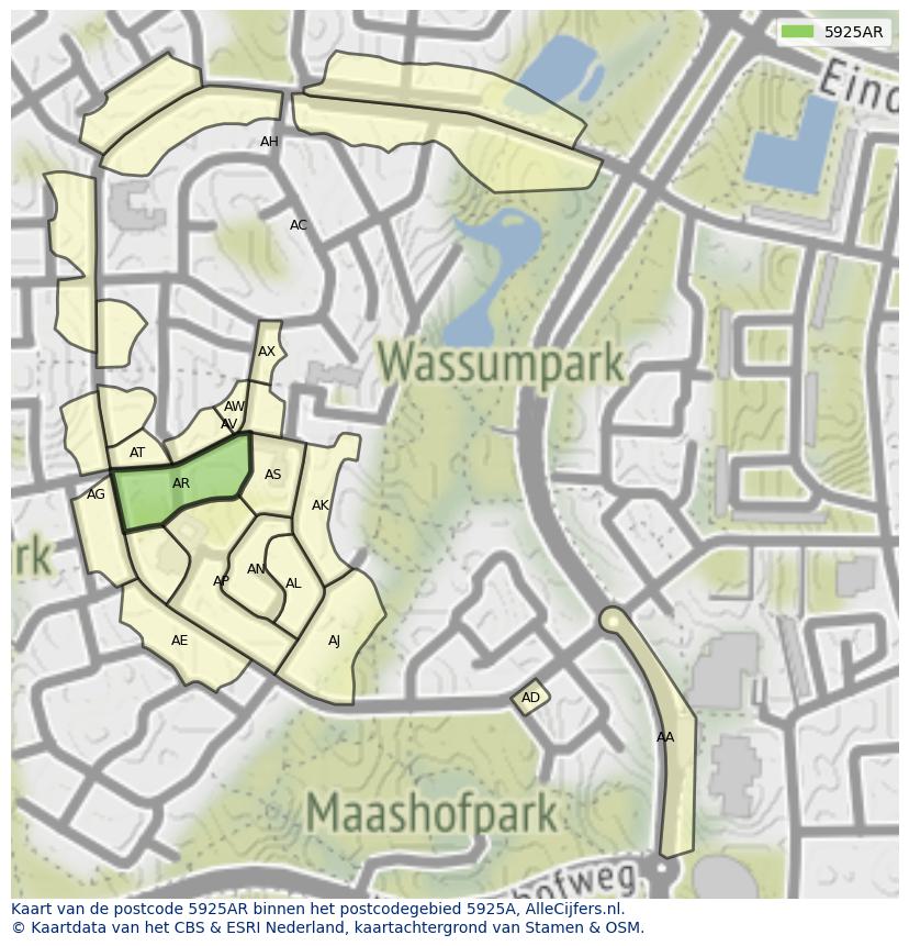 Afbeelding van het postcodegebied 5925 AR op de kaart.