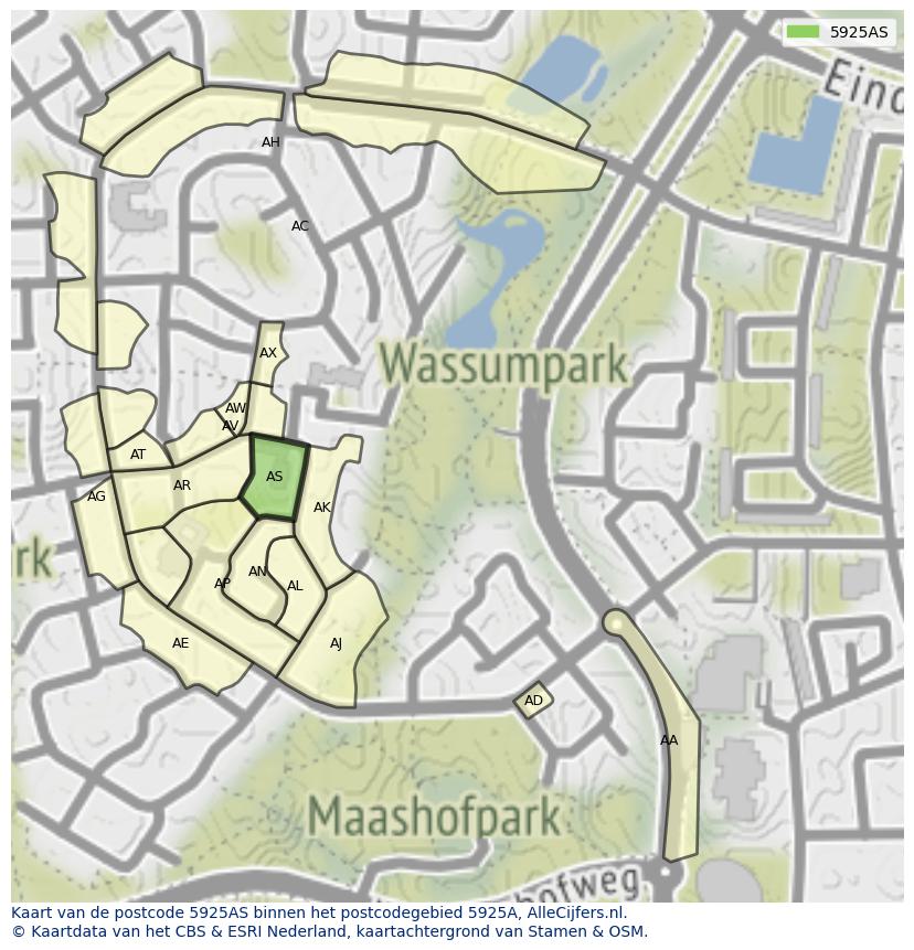 Afbeelding van het postcodegebied 5925 AS op de kaart.