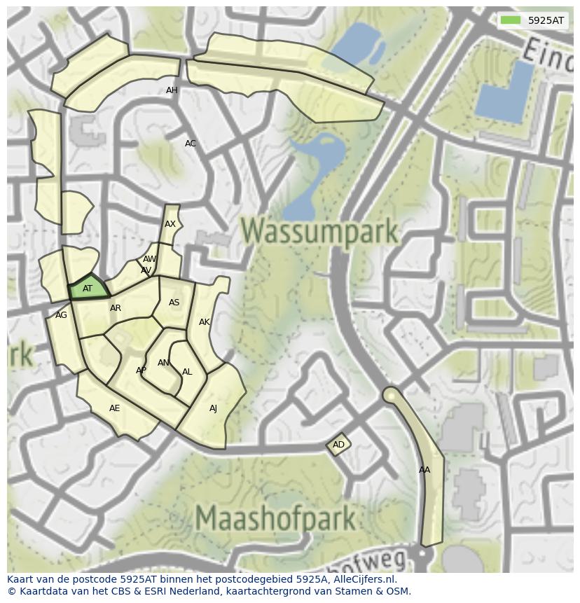 Afbeelding van het postcodegebied 5925 AT op de kaart.