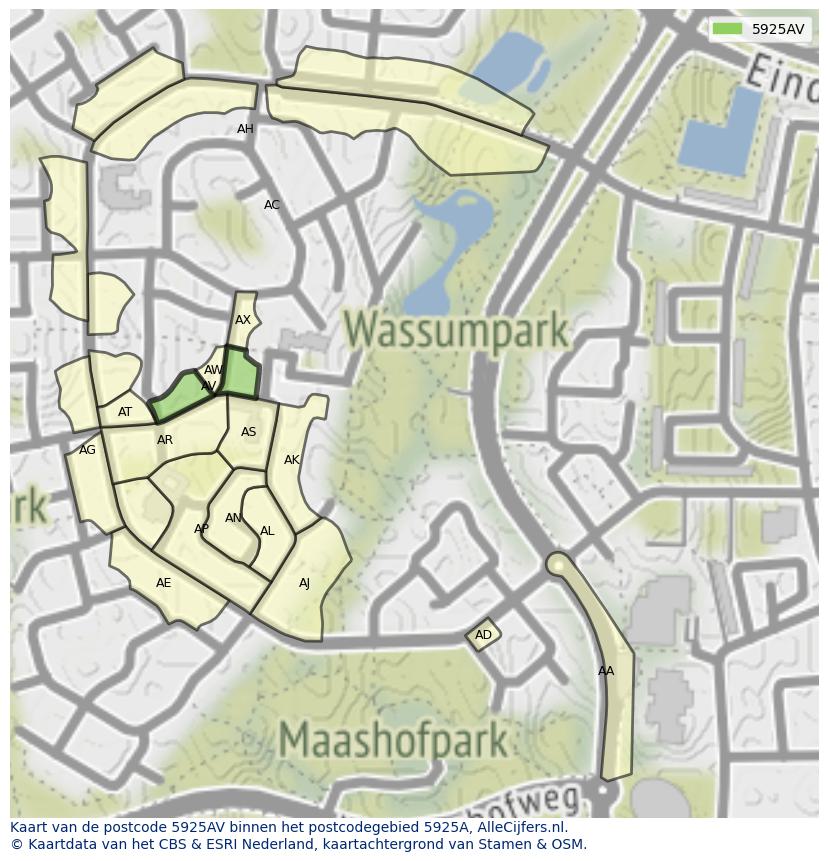 Afbeelding van het postcodegebied 5925 AV op de kaart.