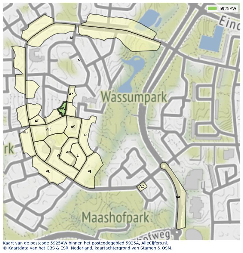 Afbeelding van het postcodegebied 5925 AW op de kaart.