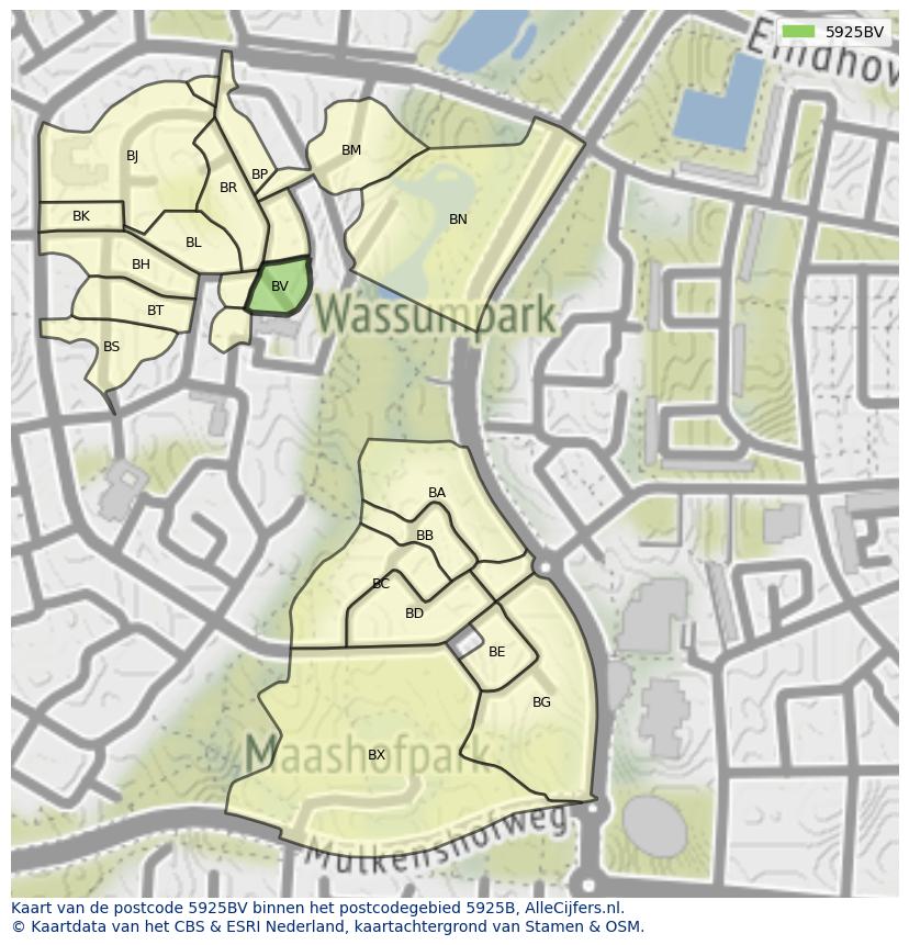 Afbeelding van het postcodegebied 5925 BV op de kaart.
