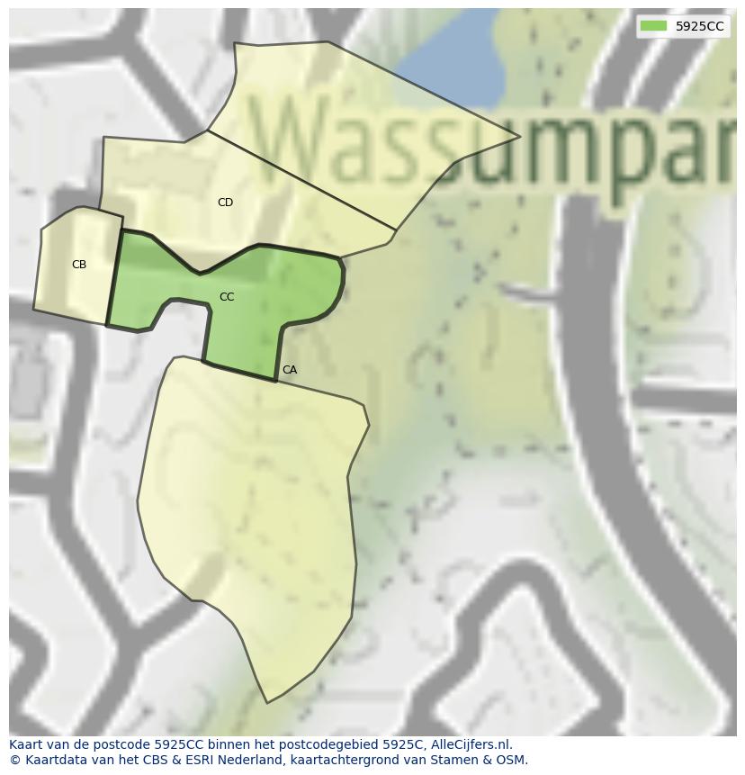 Afbeelding van het postcodegebied 5925 CC op de kaart.