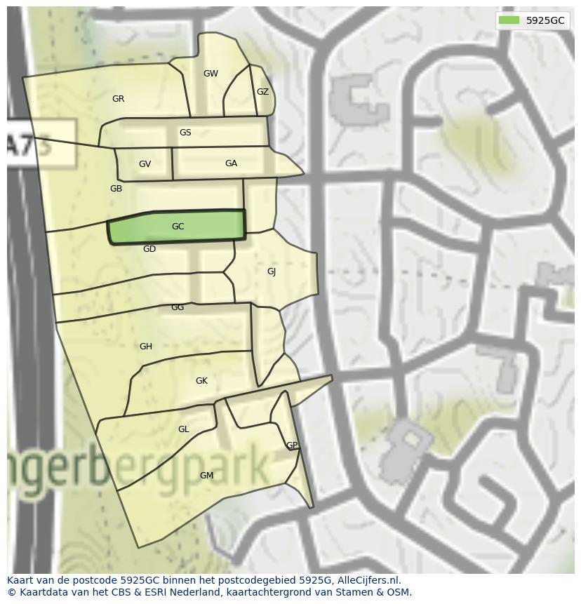 Afbeelding van het postcodegebied 5925 GC op de kaart.
