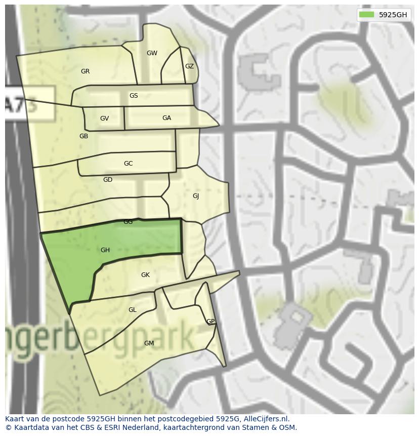 Afbeelding van het postcodegebied 5925 GH op de kaart.