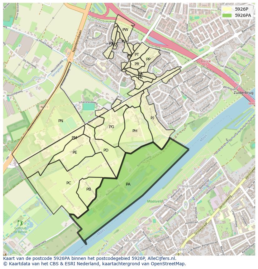 Afbeelding van het postcodegebied 5926 PA op de kaart.