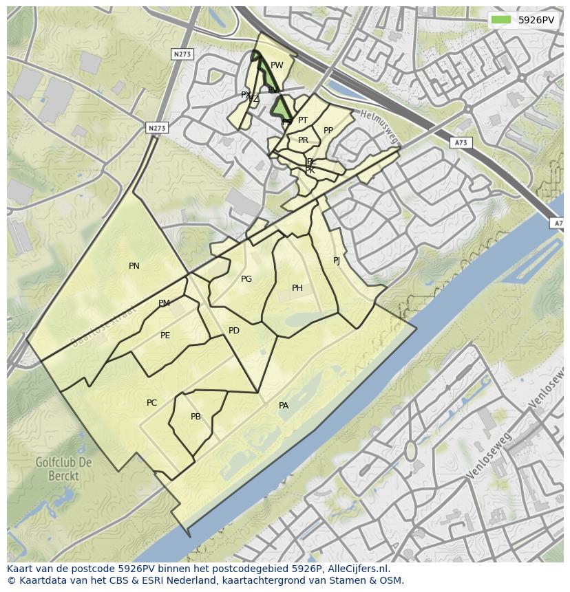 Afbeelding van het postcodegebied 5926 PV op de kaart.