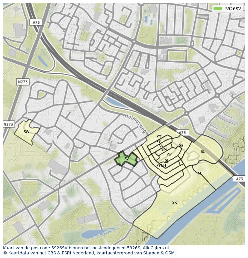 Afbeelding van het postcodegebied 5926 SV op de kaart.