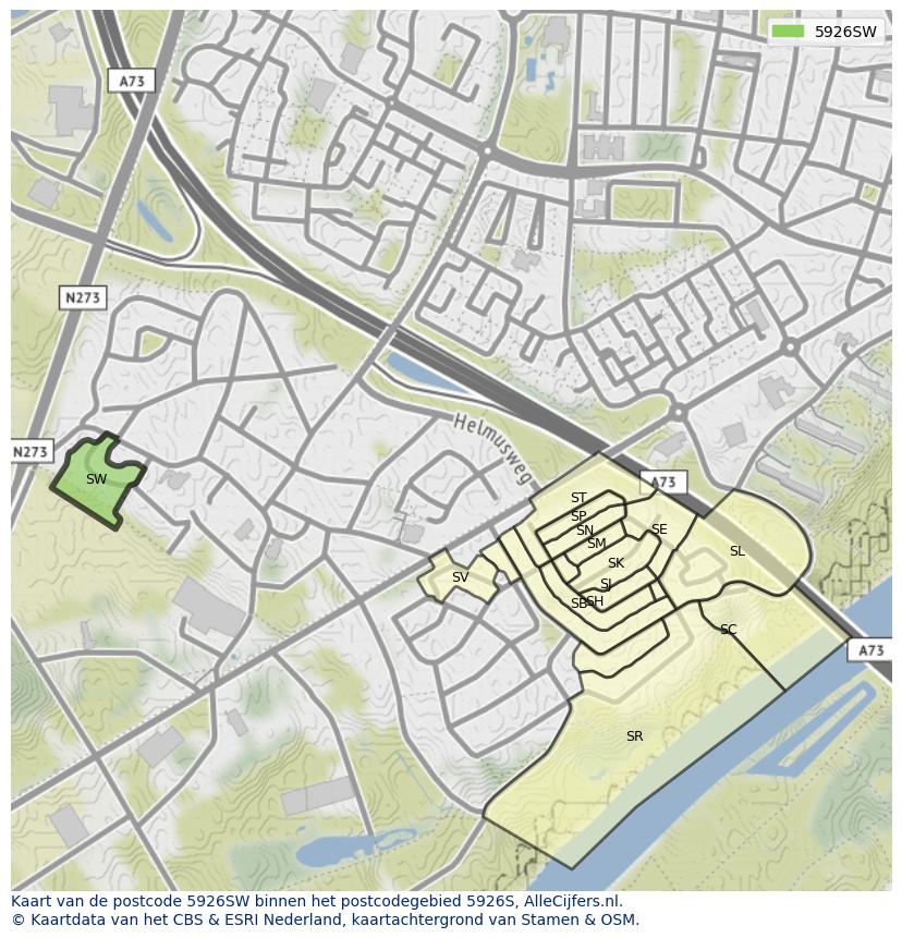 Afbeelding van het postcodegebied 5926 SW op de kaart.