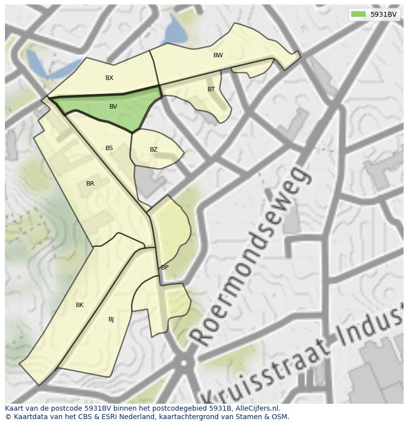 Afbeelding van het postcodegebied 5931 BV op de kaart.