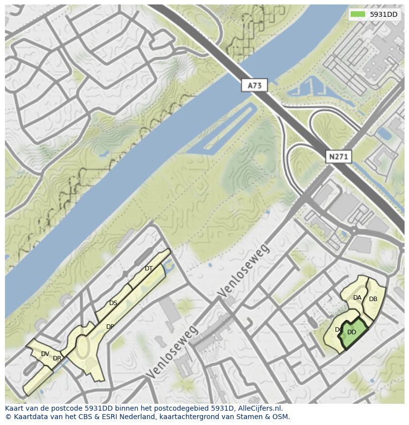 Afbeelding van het postcodegebied 5931 DD op de kaart.