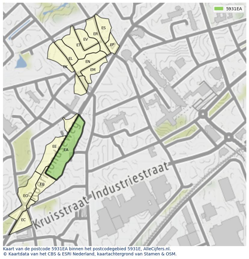 Afbeelding van het postcodegebied 5931 EA op de kaart.