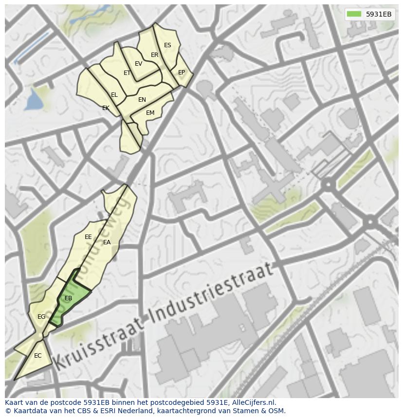Afbeelding van het postcodegebied 5931 EB op de kaart.