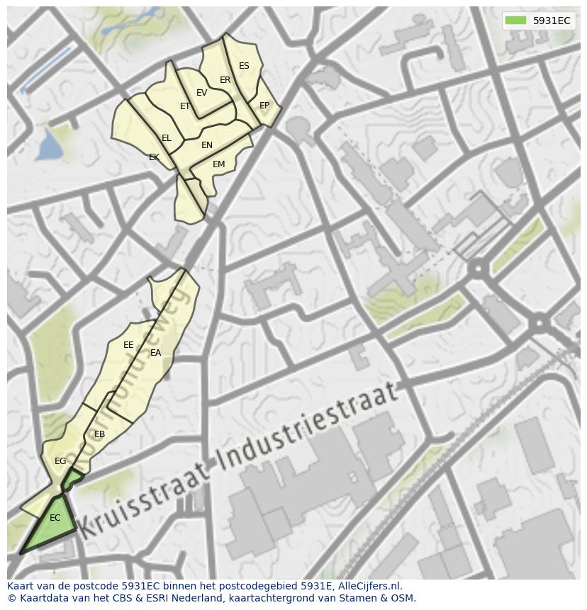 Afbeelding van het postcodegebied 5931 EC op de kaart.