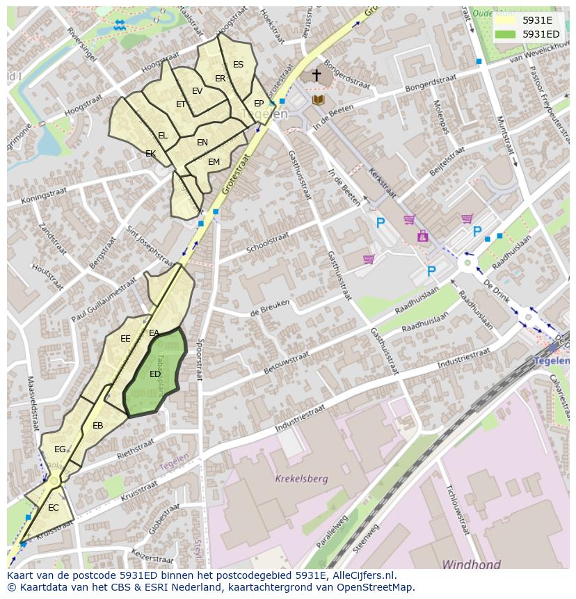 Afbeelding van het postcodegebied 5931 ED op de kaart.