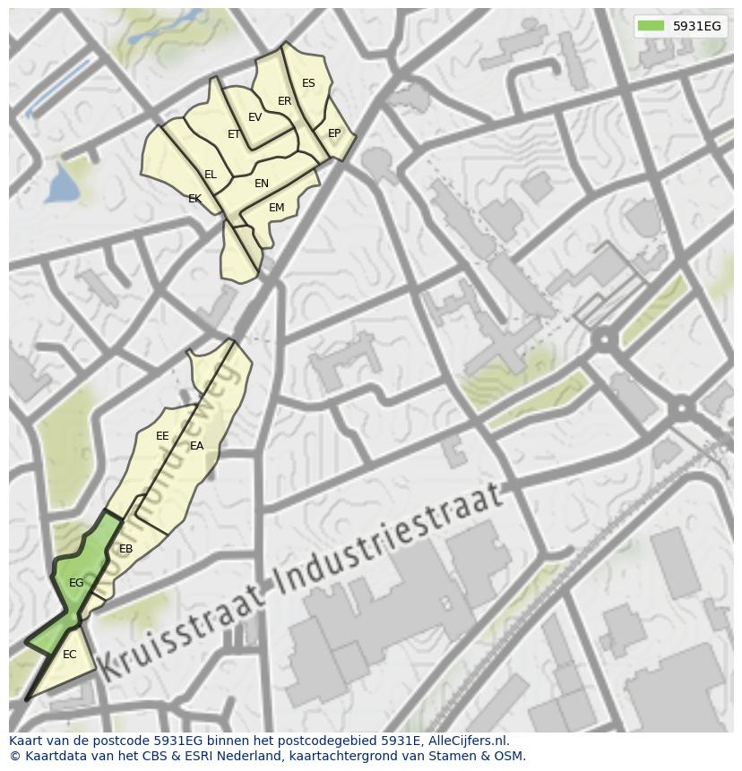 Afbeelding van het postcodegebied 5931 EG op de kaart.