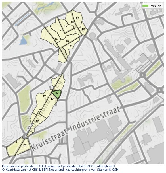 Afbeelding van het postcodegebied 5931 EH op de kaart.