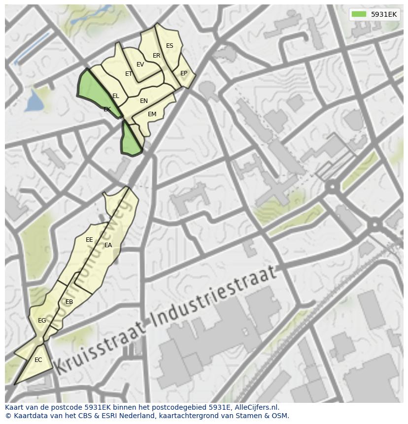 Afbeelding van het postcodegebied 5931 EK op de kaart.