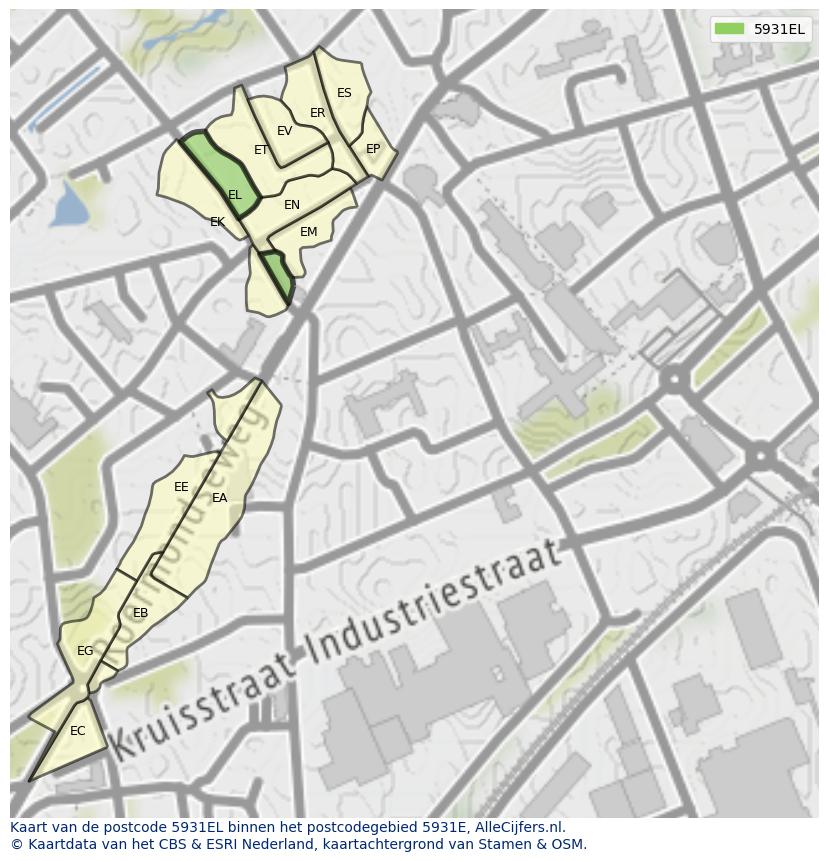 Afbeelding van het postcodegebied 5931 EL op de kaart.