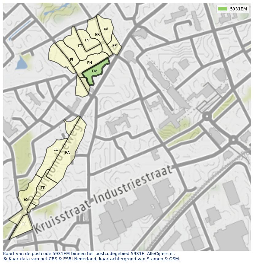 Afbeelding van het postcodegebied 5931 EM op de kaart.