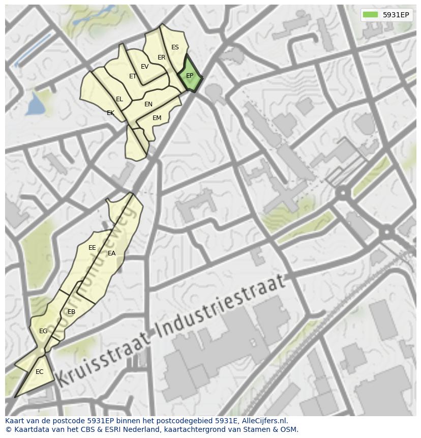 Afbeelding van het postcodegebied 5931 EP op de kaart.
