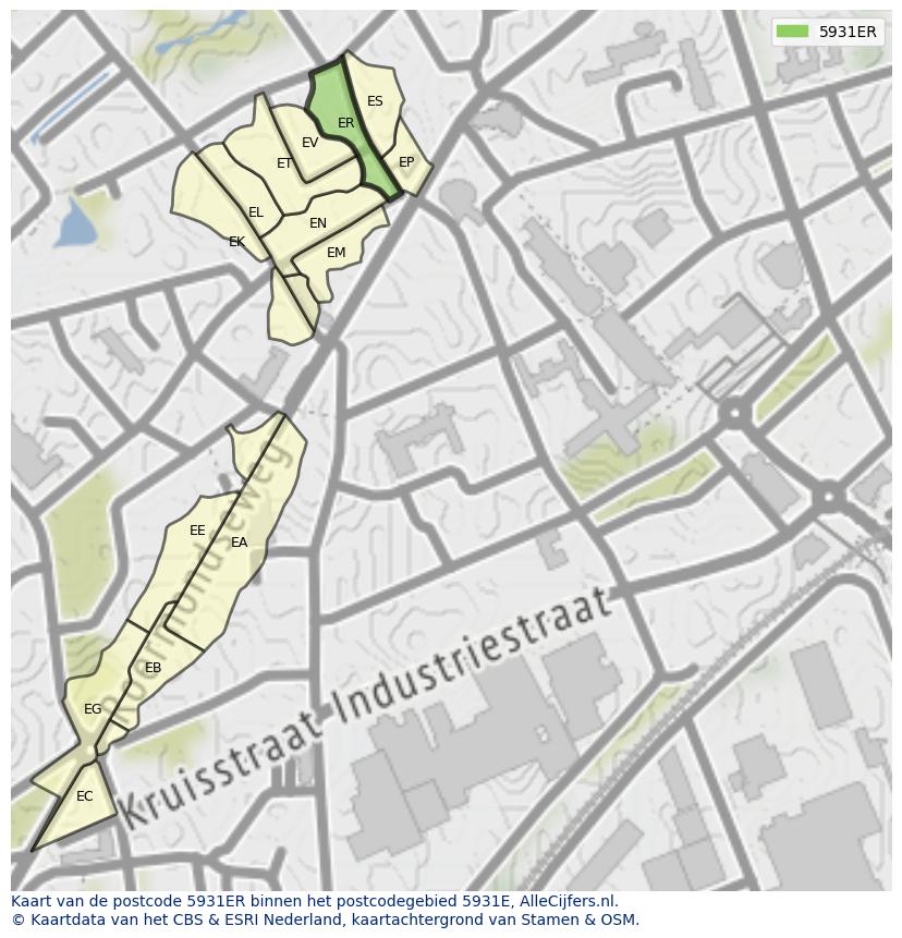 Afbeelding van het postcodegebied 5931 ER op de kaart.