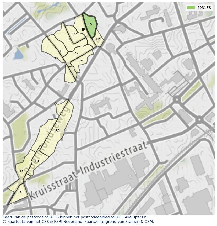 Afbeelding van het postcodegebied 5931 ES op de kaart.