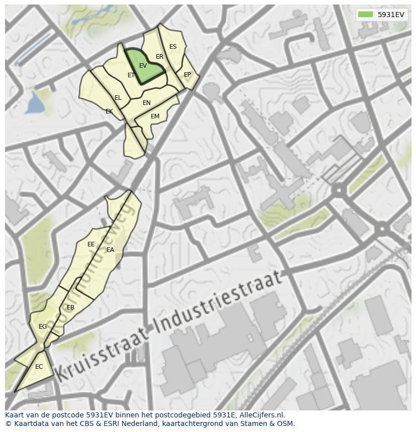 Afbeelding van het postcodegebied 5931 EV op de kaart.