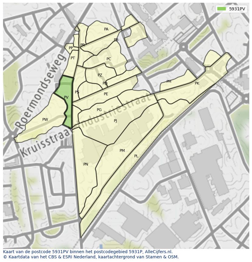 Afbeelding van het postcodegebied 5931 PV op de kaart.