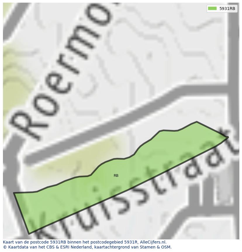 Afbeelding van het postcodegebied 5931 RB op de kaart.