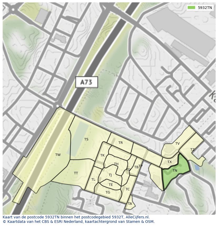 Afbeelding van het postcodegebied 5932 TN op de kaart.