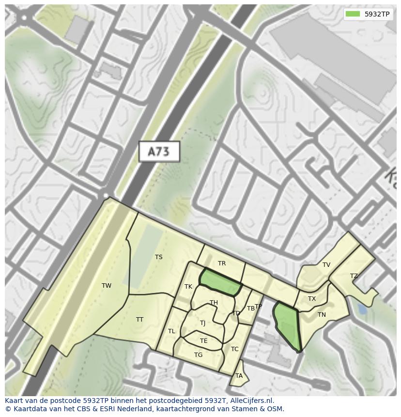 Afbeelding van het postcodegebied 5932 TP op de kaart.