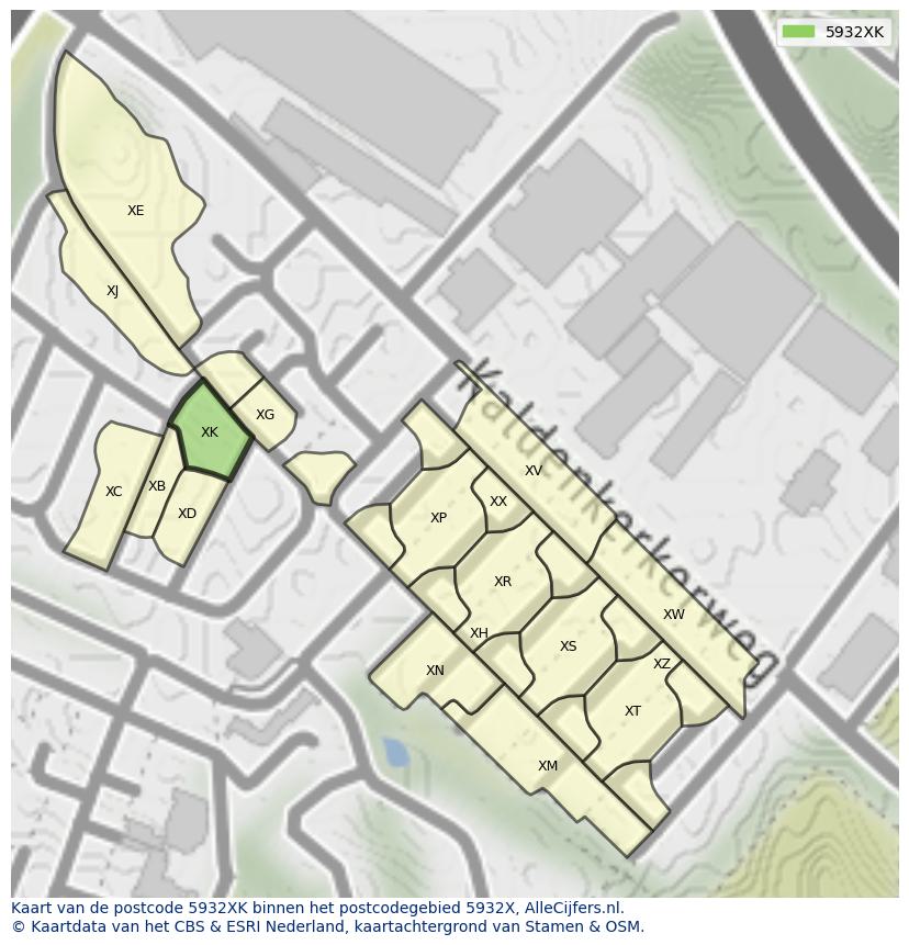 Afbeelding van het postcodegebied 5932 XK op de kaart.