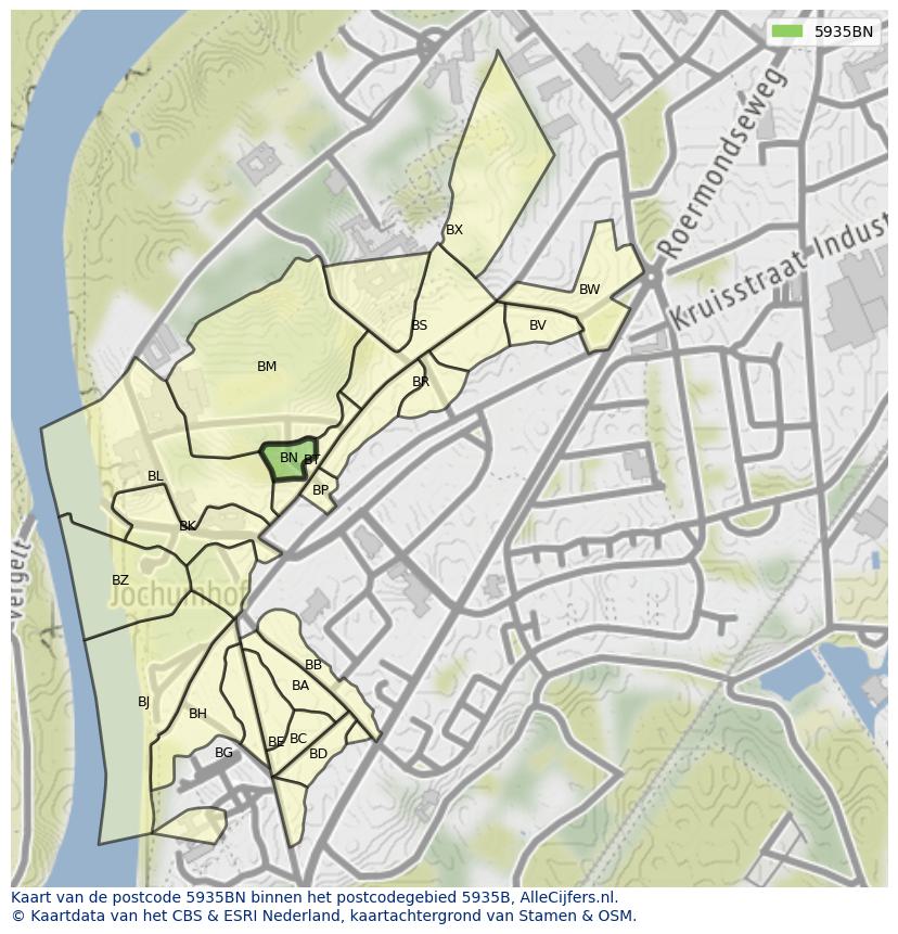 Afbeelding van het postcodegebied 5935 BN op de kaart.