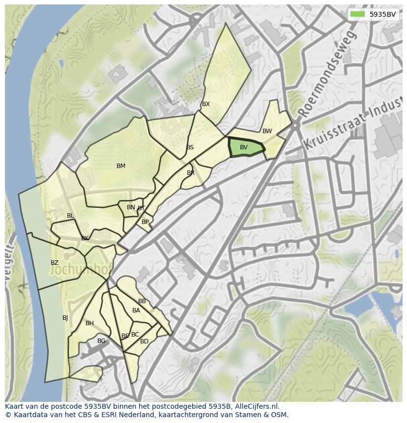 Afbeelding van het postcodegebied 5935 BV op de kaart.