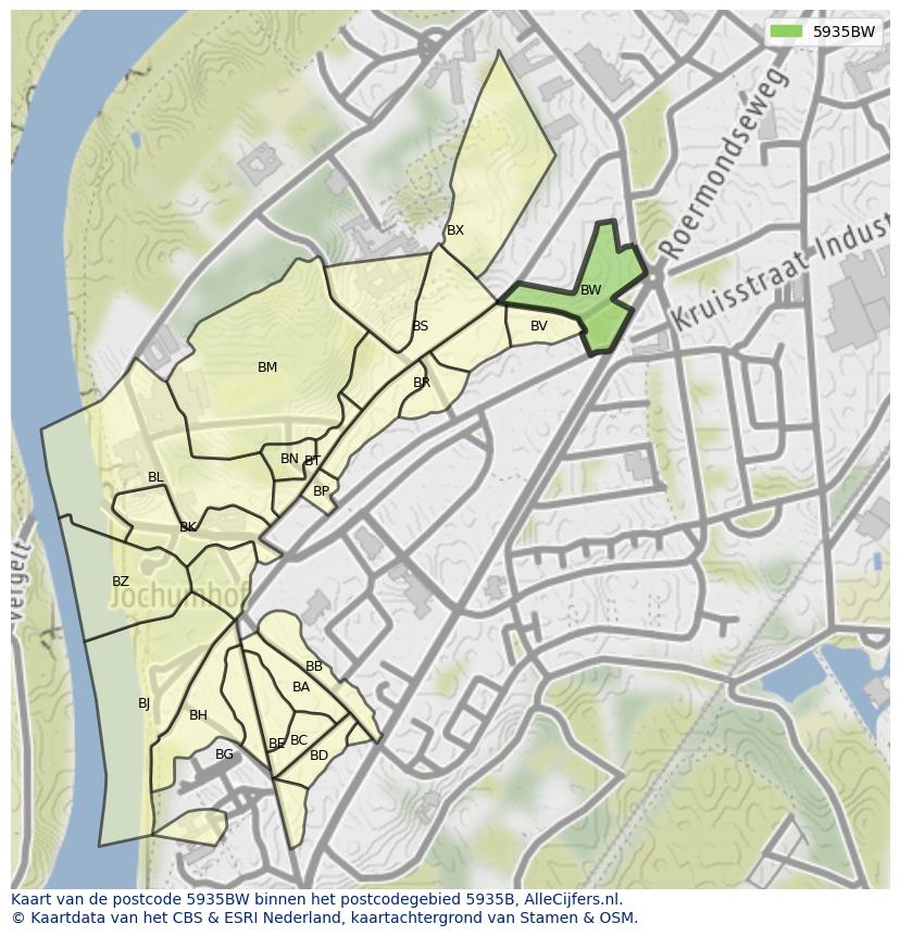 Afbeelding van het postcodegebied 5935 BW op de kaart.