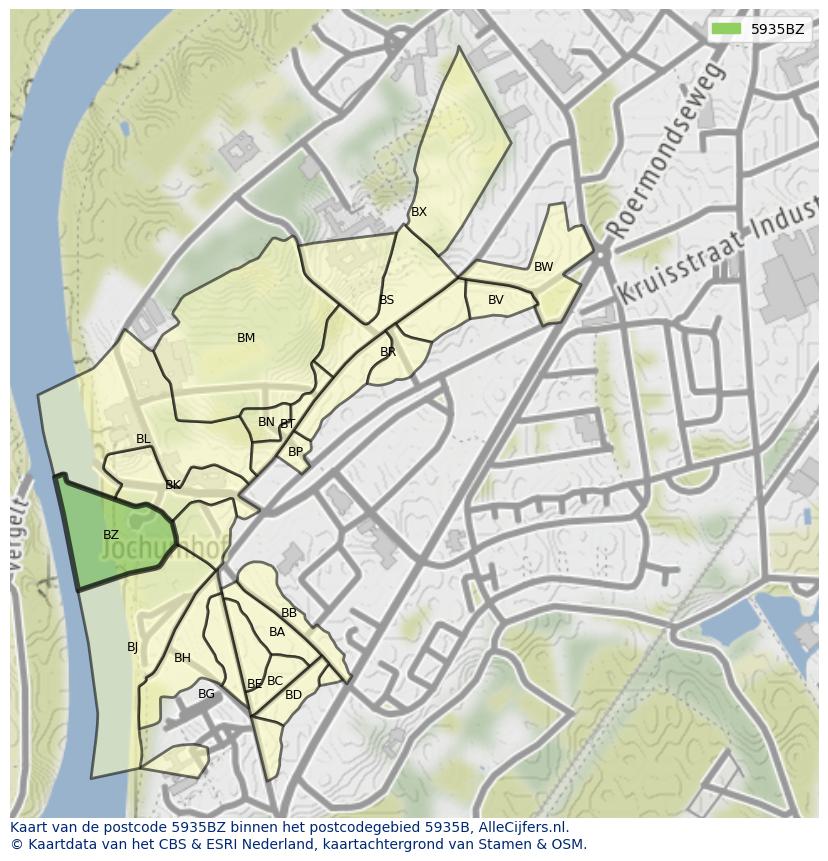 Afbeelding van het postcodegebied 5935 BZ op de kaart.